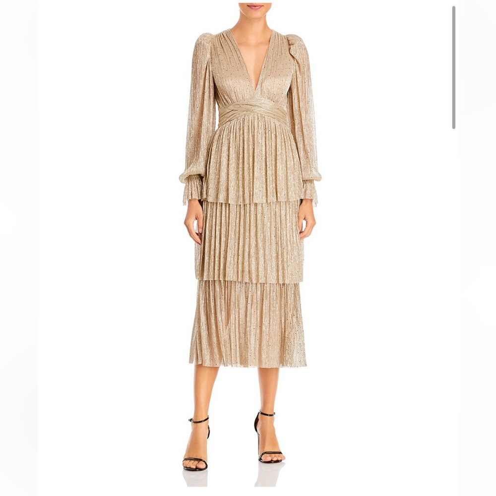 Sabina Musayev Marais Gold Long Sleeve Dress